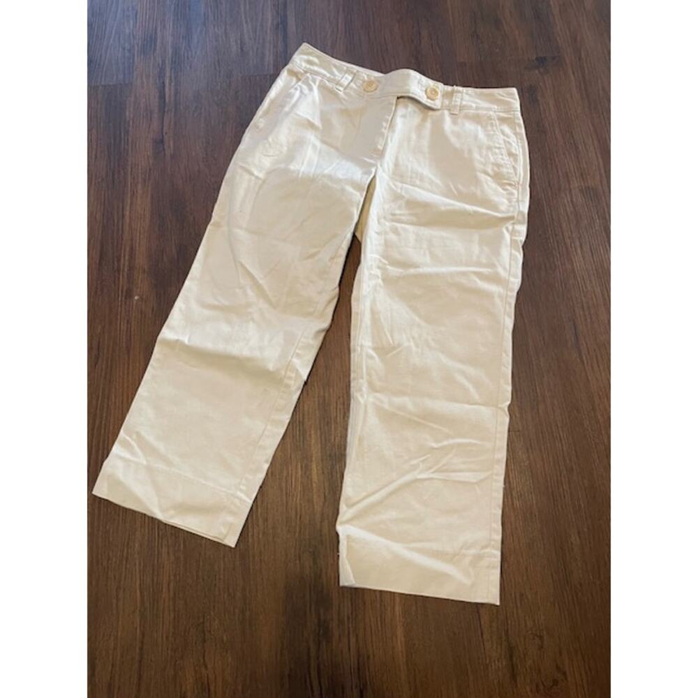 Talbots Women's Size 4 Petite Cotton Twill‎ Stretch Capri Pants Khaki